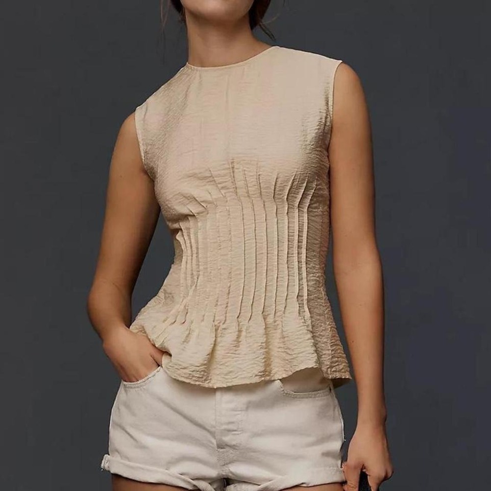Anthropology Della‎ Pleated-Waist Shell Top NWT Beige Size 2X MSRP $88